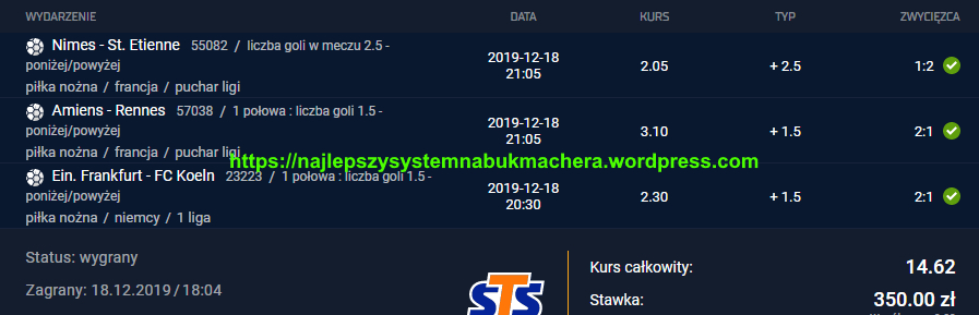 pakiet kuponow na 18.12.2019 - kupon wygrany