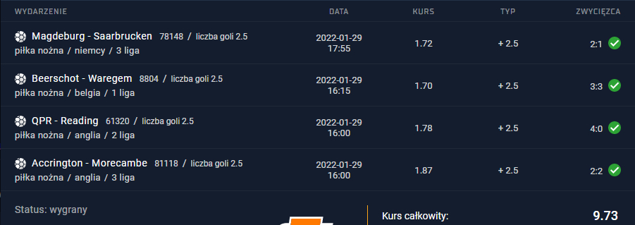 kupon ako 9.73 sts typy bukmacherskie 29.01.2022
