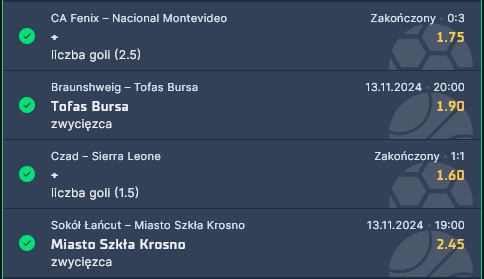 13.11.2024 gotowy kupon bukmacherski kurs 13.03 bukmacher sts