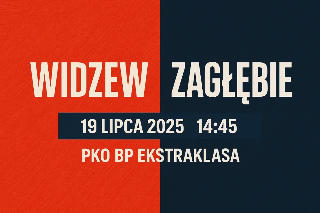 Infografika promująca mecz Widzew Łódź – Zagłębie Lubin, zaplanowany na 19 lipca 2025 o godzinie 14:45, w ramach rozgrywek PKO BP Ekstraklasy.