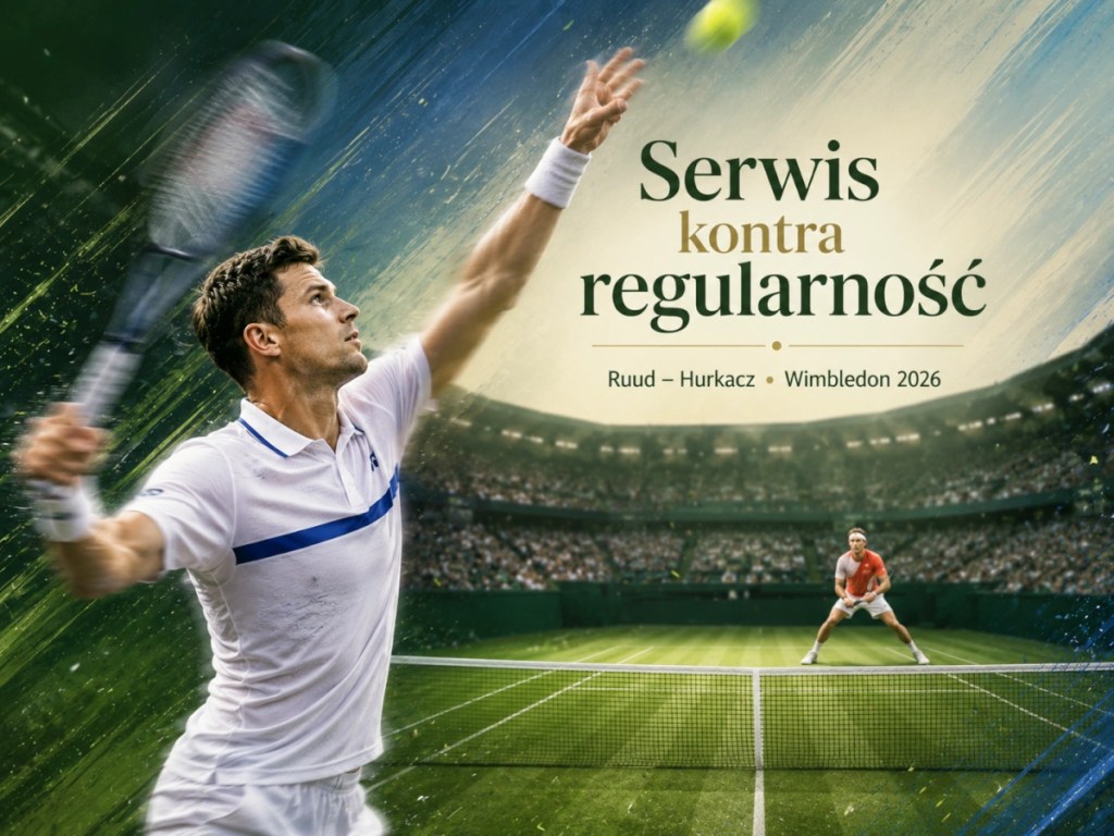 Hubert Hurkacz serwuje przeciwko Casperowi Ruudowi na trawie, analiza taktyczna meczu Wimbledon 2026.