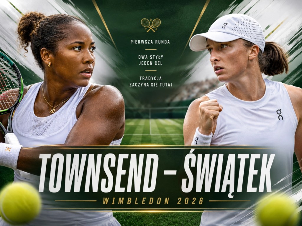 Taylor Townsend i Iga Świątek przed meczem pierwszej rundy Wimbledonu 2026, grafika do analizy i typów bukmacherskich