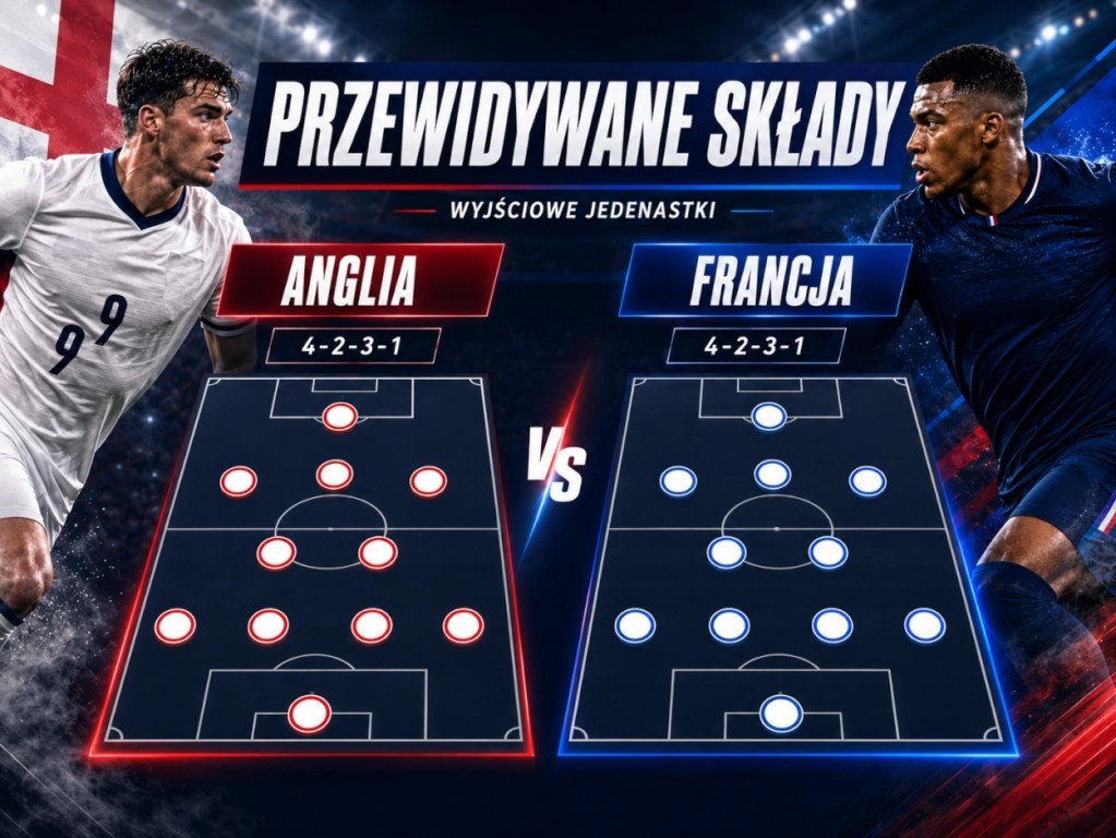 Przewidywany skład Anglii i skład Francji na mecz o brąz MŚ 2026 ustawienie 4-2-3-1