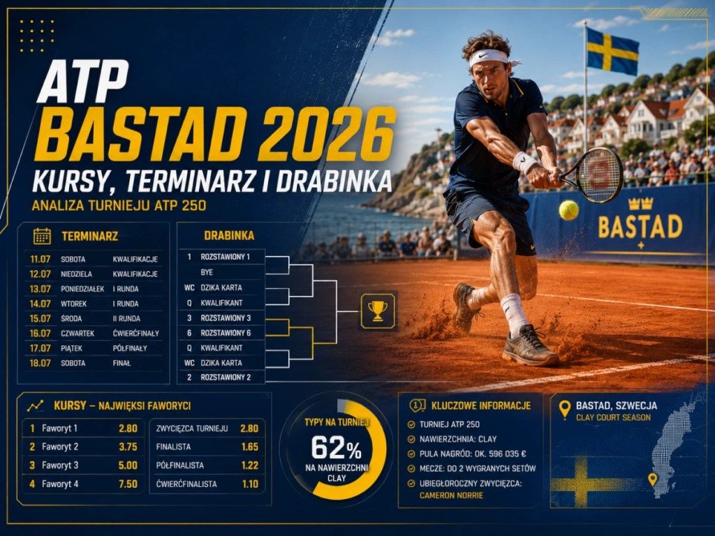 ATP Bastad 2026 kursy bukmacherskie, terminarz meczów i drabinka turnieju ATP 250