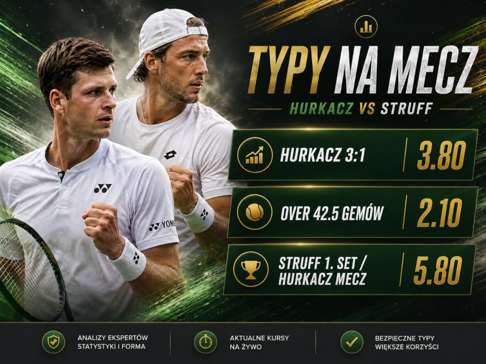 Hurkacz - Struff typy bukmacherskie STS, Hurkacz 3:1, over 42.5 gemów, Wimbledon 2026