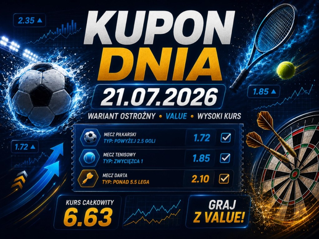 Kupon dnia 21.07.2026 – propozycje bukmacherskie na piłkę nożną, tenis i dart