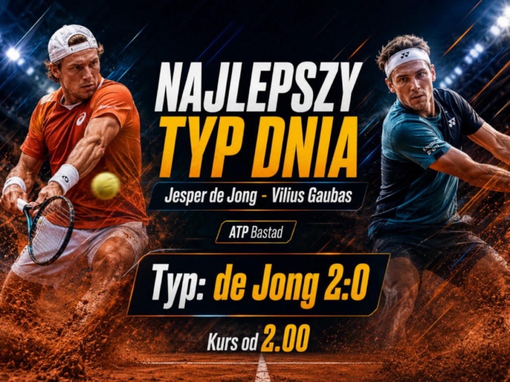 Jesper de Jong - Vilius Gaubas typ bukmacherski 13.07.2026 na zwycięstwo de Jonga 2:0 w ATP Bastad.