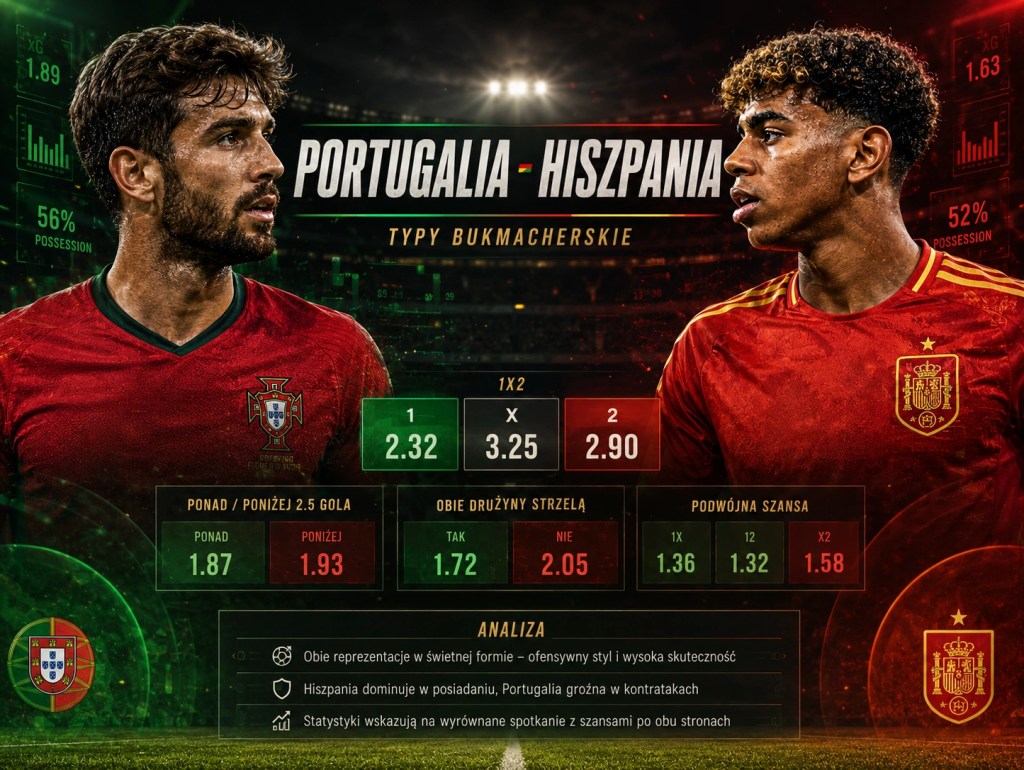 Portugalia - Hiszpania typy bukmacherskie i kursy STS na mecz MŚ 2026, analiza przedmeczowa i zapowiedź hitu mundialu.