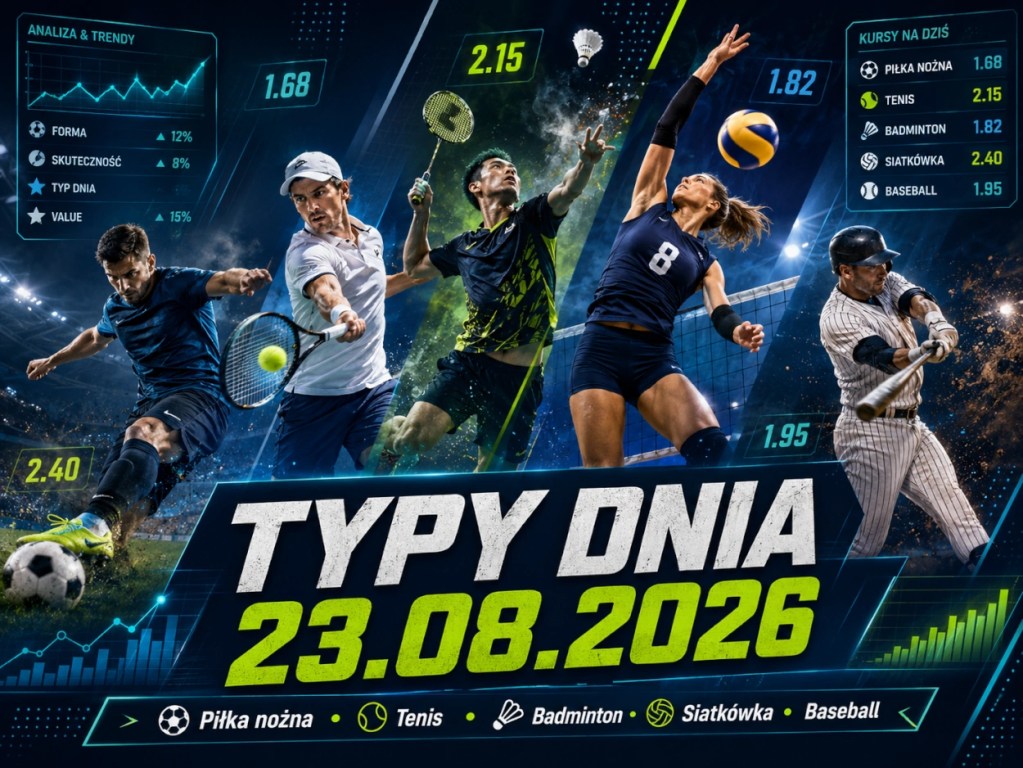 Typy dnia 23.08.2026 – typy bukmacherskie na piłkę nożną, tenis, badminton, siatkówkę i baseball