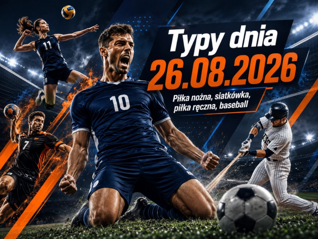 Typy sportowe 26 sierpnia 2026 – typy bukmacherskie na piłkę nożną, siatkówkę, piłkę ręczną i baseball.