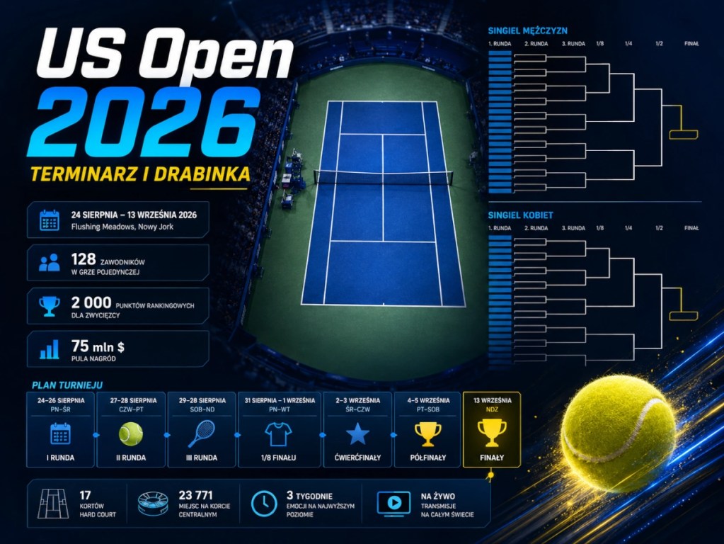 US Open 2026 terminarz i drabinka ATP oraz WTA – rundy i najważniejsze daty turnieju