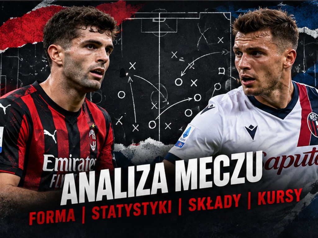 AC Milan – Bologna – grafika analizy meczu Serie A z zawodnikami obu klubów, schematem taktycznym oraz hasłami forma, statystyki, składy i kursy.