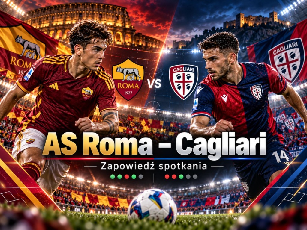 AS Roma – Cagliari 27.10.2026: zapowiedź spotkania Serie A, piłkarze obu drużyn na tle stadionu i klubowych barw.