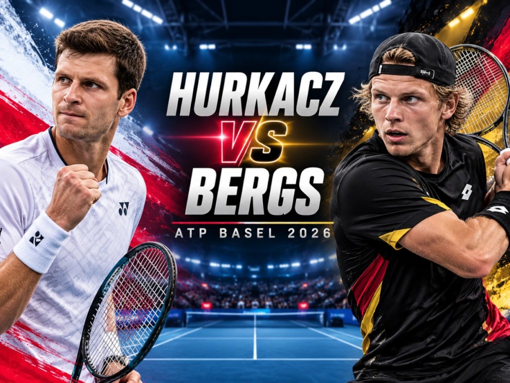 Hubert Hurkacz – Zizou Bergs, ATP Bazylea 2026. Grafika zapowiadająca mecz tenisowy, typy bukmacherskie i analizę spotkania.