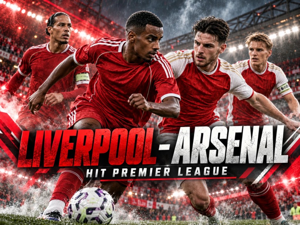Liverpool - Arsenal - Alexander Isak i Declan Rice w pojedynku o piłkę, w tle Virgil van Dijk i Martin Ødegaard. Zapowiedź meczu Premier League.