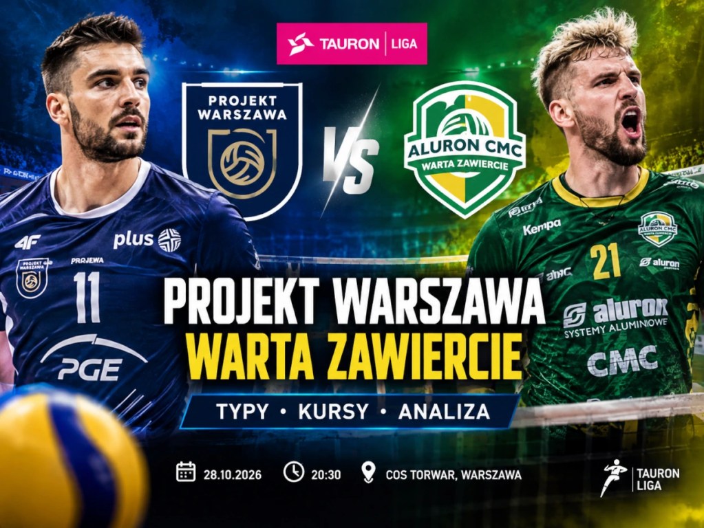 Projekt Warszawa – Warta Zawiercie analiza meczu siatkówki 28 października 2026. Zawodnicy obu drużyn, typy bukmacherskie i kursy.