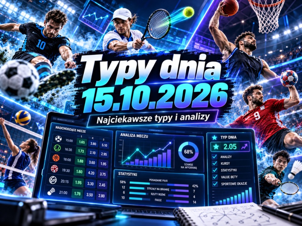 Analizy bukmacherskie na 15.10.2026 – statystyki, kursy i typy na mecze piłkarskie, tenisowe oraz koszykarskie.