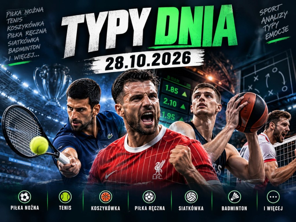 Typy na dziś 28.10.2026 – piłka nożna, tenis, koszykówka, piłka ręczna i siatkówka. Analizy meczów i kursy bukmacherskie.